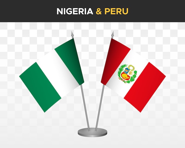 Nigeria vs Perú maqueta de banderas de escritorio aislado 3d vector ilustración banderas de mesa