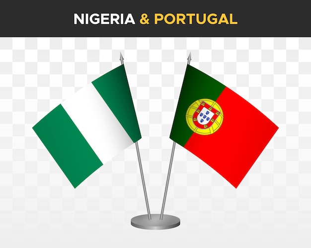 Nigeria vs portugal escritorio banderas maqueta aislado 3d vector ilustración mesa banderas