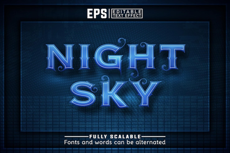 Vector night sky 3d efecto de texto editable