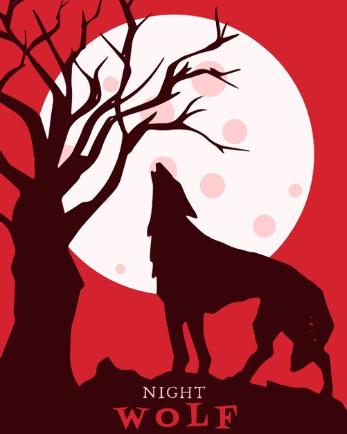 Vector night wolf vector art illustration icon and graphic