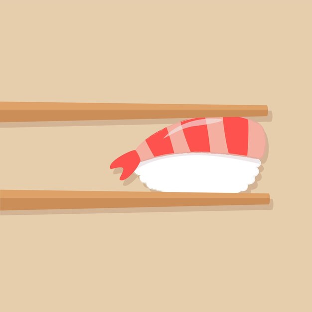 Nigiri con gambas en palitos. Comida asiática en estilo plano