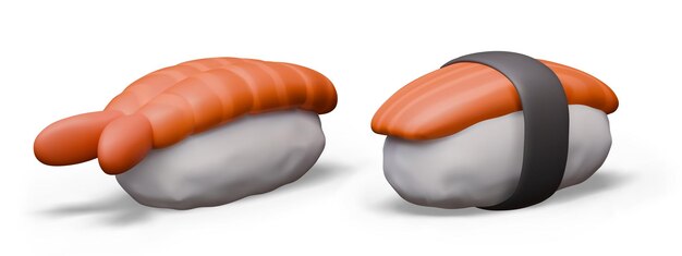 Nigiri sushi con camarones y pescado rojo Conjunto de ilustraciones vectoriales sobre fondo blanco