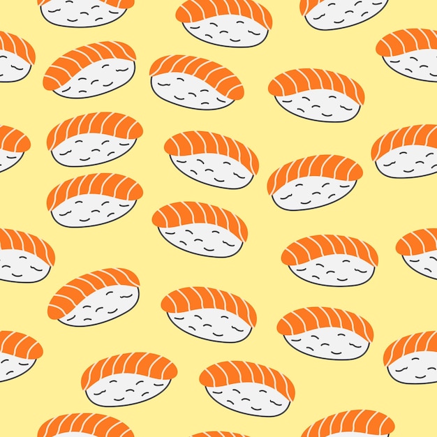 Nigiri sushi fondo de patrón sin costuras plato japonés con arroz y papel tapiz de pescado de salmón crudo