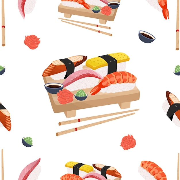 Vector nigiri sushi de patrones sin fisuras.