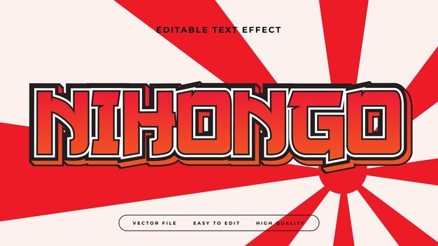 Nihongo rojo y blanco efecto de texto 3D editable estilo de fuente Japón efecto de texto japonés