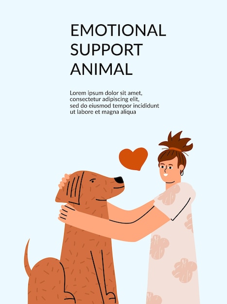 Vector la niña abraza a su perro con amor. el concepto de apoyo emocional por parte de los animales. ilustración de vector de estilo plano