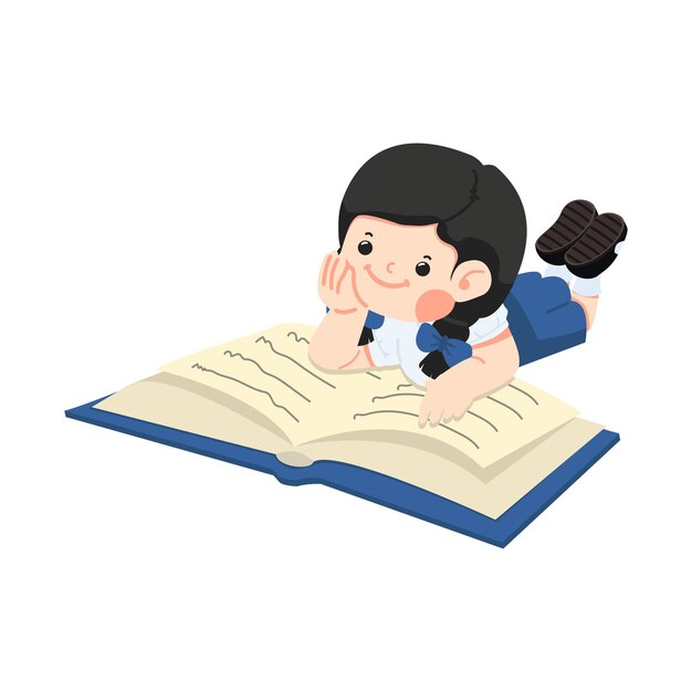 Niña acostada leyendo un libro