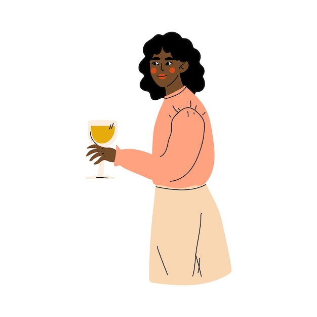 Niña afroamericana celebrando un evento importante Mujer joven con una ilustración vectorial de una copa de vino