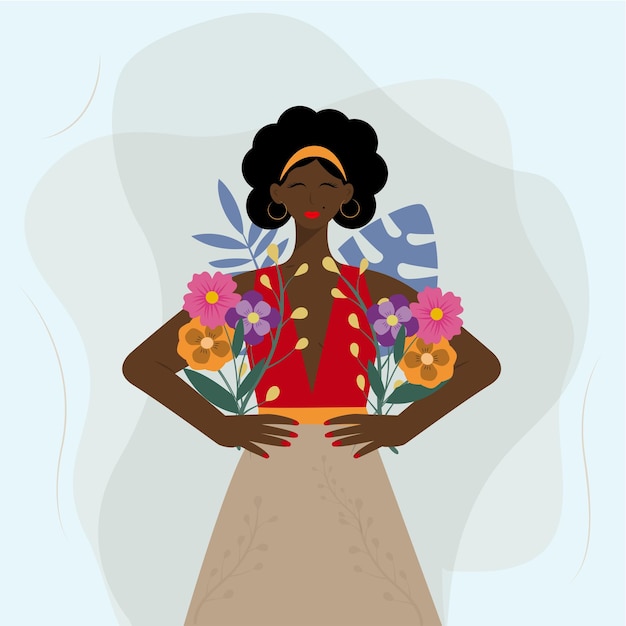 niña afroamericana con flores