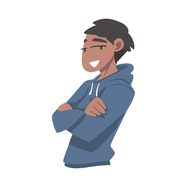Niña afroamericana segura de pie cruzando los brazos Niña expresando emociones positivas Amarse a sí misma Estimarse Ilustración vectorial de dibujos animados