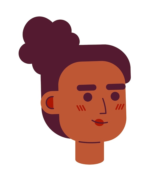 Niña afroamericana sonriente personaje vectorial semi plano cabeza peinado Bun rostro bonito icono de avatar de dibujos animados editable emoción facial ilustración de puntos coloridos para animación de diseño gráfico web
