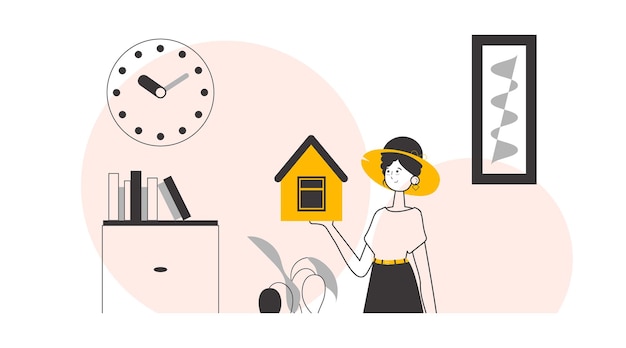 Niña agente de bienes raíces estilo lineal de moda Ilustración vectorial