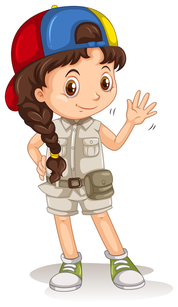 Vector una niña agitando en un traje de safari