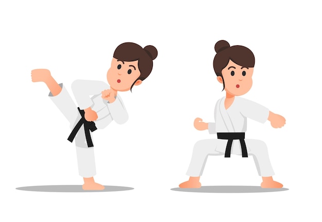 una niña con algunos movimientos de karate