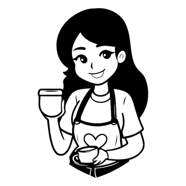 Vector niña amante del café con una taza de café ilustración vectorial