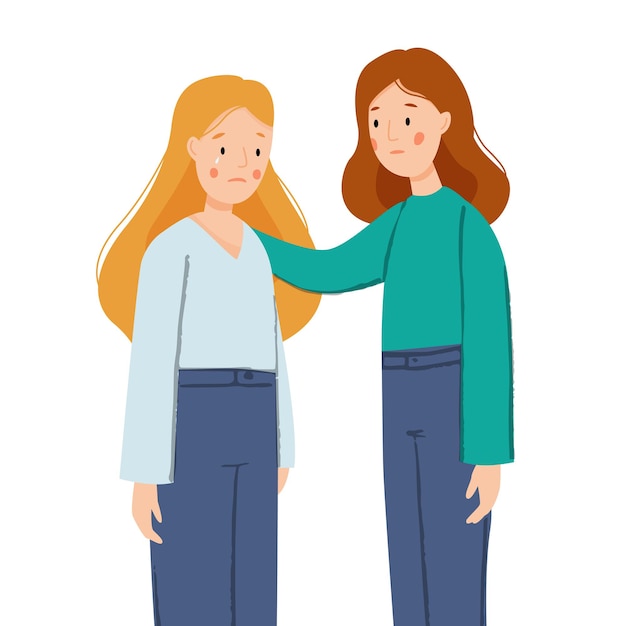 La niña apoya a su amiga La niña está llorando Las mujeres se apoyan mutuamente Concepto de apoyo amistoso