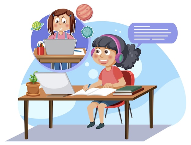 Una niña aprendiendo el concepto de vector en línea