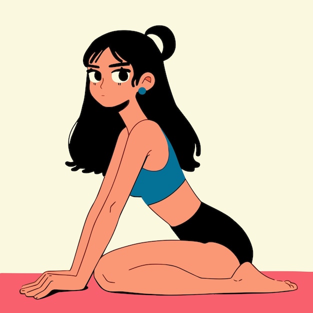 Niña arrodillada en la postura de yoga