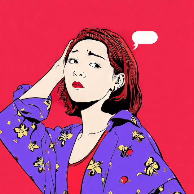 Niña de arte pop en una chaqueta roja ilustración vectorial niña de art pop en una jaqueta roja ilustración vectorial