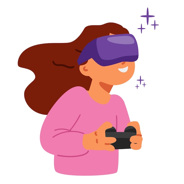 Niña con auriculares de realidad virtual con gamepad