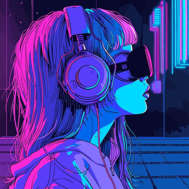 Vector niña de los auriculares