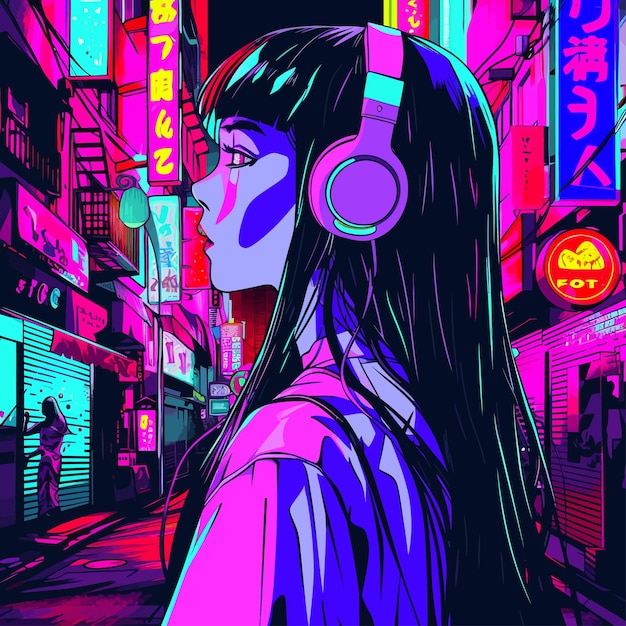 Vector niña de los auriculares