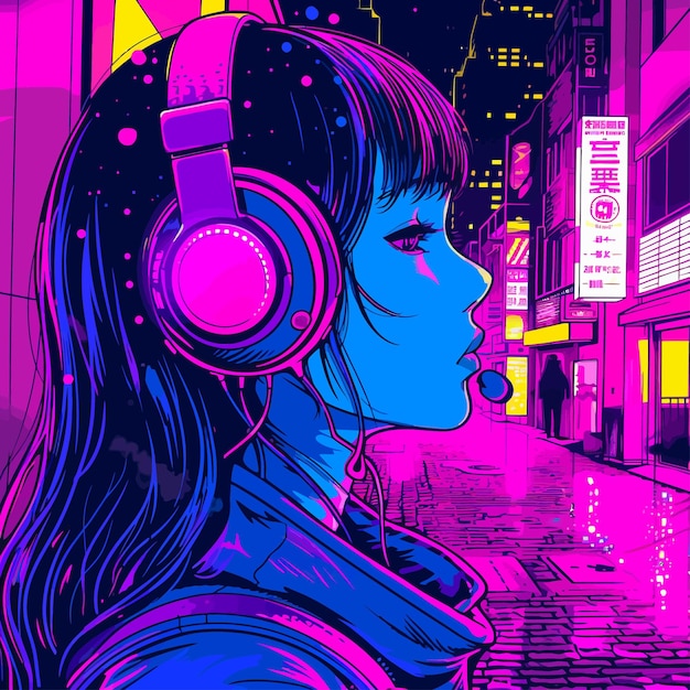 Vector niña de los auriculares