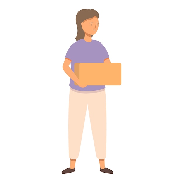 Niña ayudando con la limpieza icono vector de dibujos animados Tome su caja