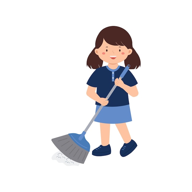 Niña barriendo el suelo