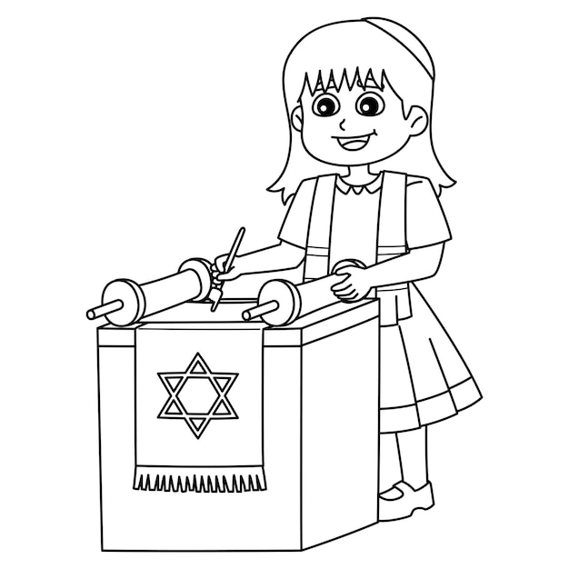 Niña de Bat Mitzvah leyendo la Torá aislada