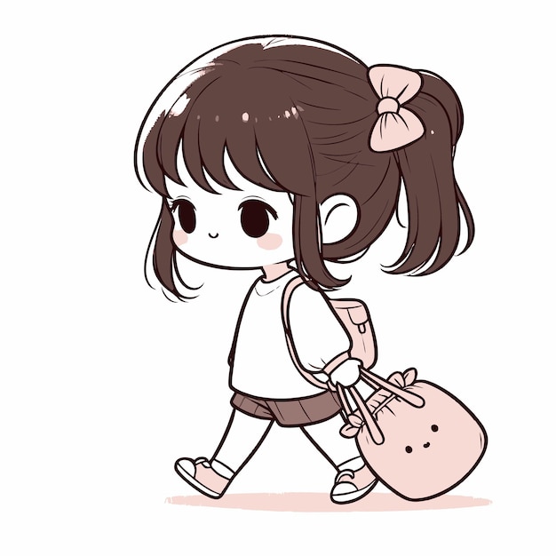 Vector una niña con una bolsa.