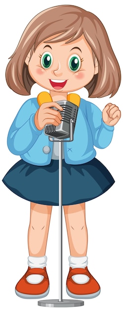 niña, canto, con, micrófono, vector