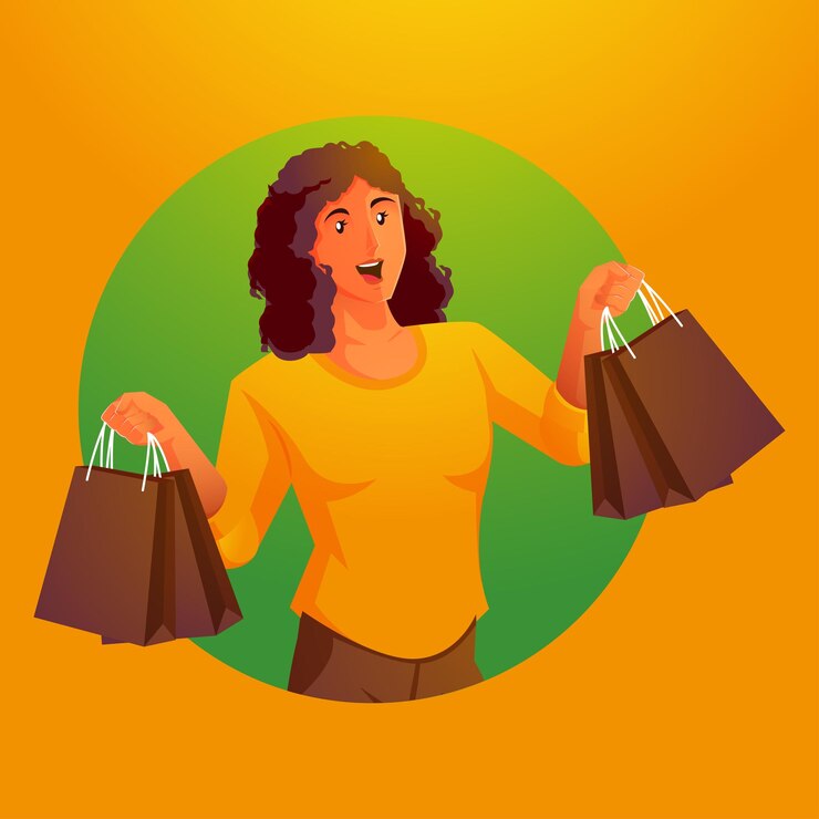 Vector una niña cargando una bolsa de compras