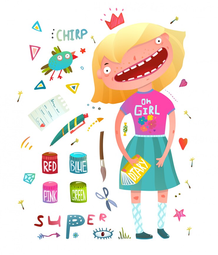 Vector niña clip art dibujo pintura acuarelas