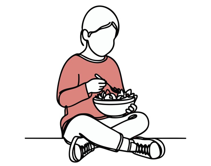 Niña comiendo boceto de ensalada