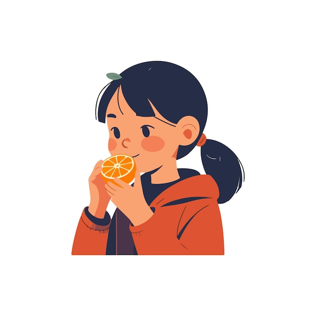 Niña comiendo naranja imagen generada por ai