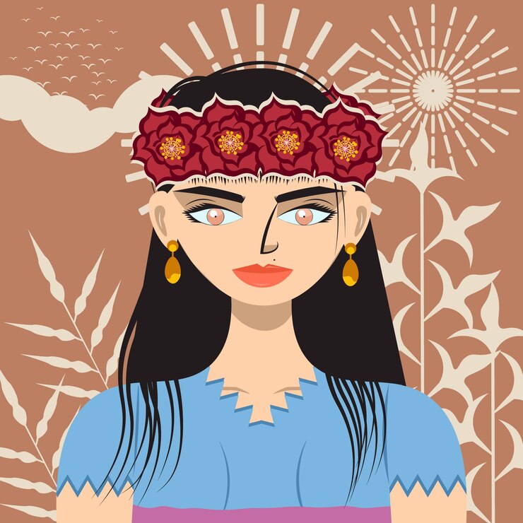 niña, como, diosa, vector, ilustración