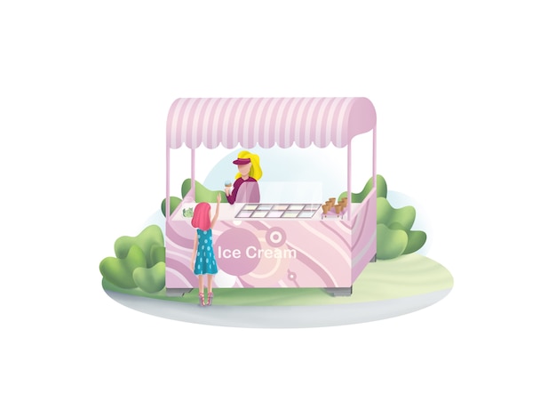 Vector niña compra helado en la ilustración del parque