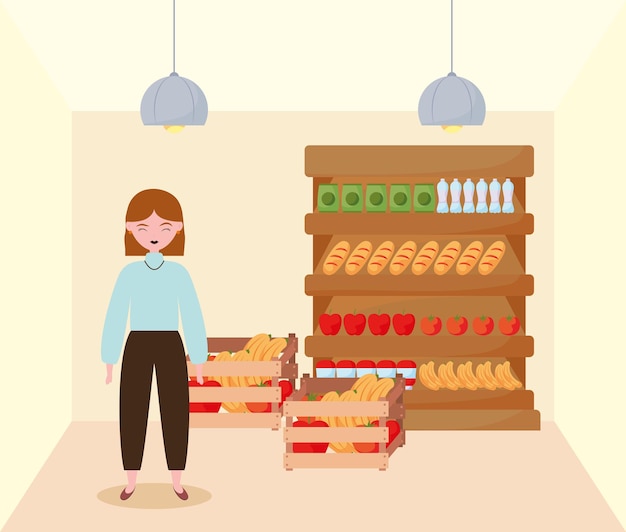 Niña, compras, comida