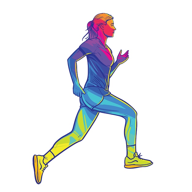 Niña corriendo figura de acción vectorial dinámica colorida ilustración abstracta