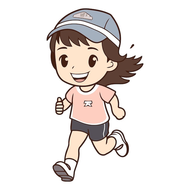 Niña corriendo con gorra y camiseta