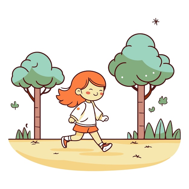 Vector niña corriendo en el parque en un estilo plano