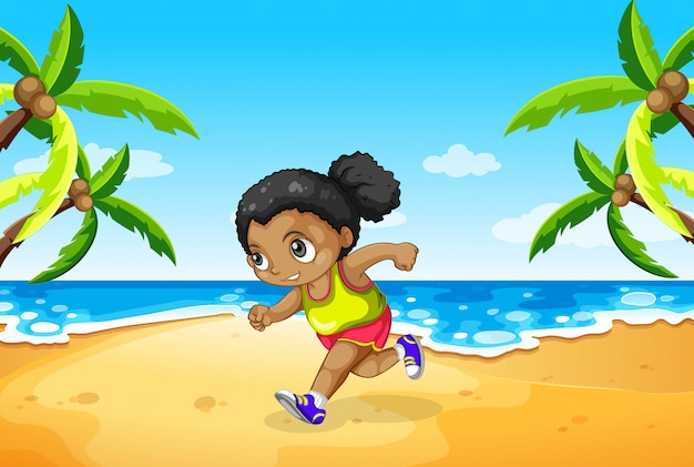 Una niña corriendo en la playa