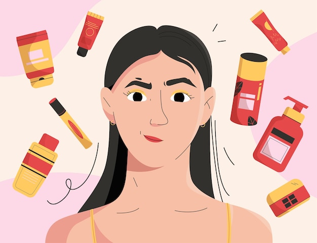 niña cuida la piel de su rostro y usa cosméticos