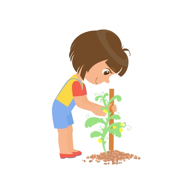 niña cuidando una planta