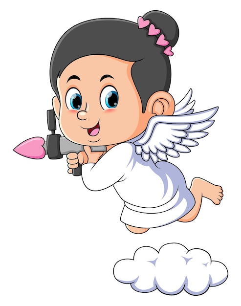 Vector la niña cupido está disparando el amor en el día de san valentín.