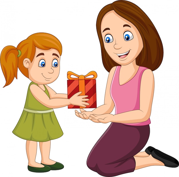 Niña dando una caja de regalo a su madre