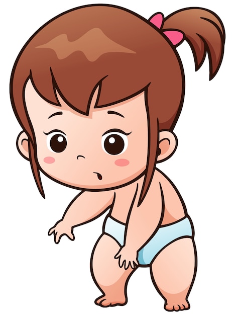Niña de dibujos animados aprender a estar de pie