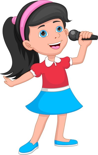 Vector niña de dibujos animados cantando sobre fondo blanco