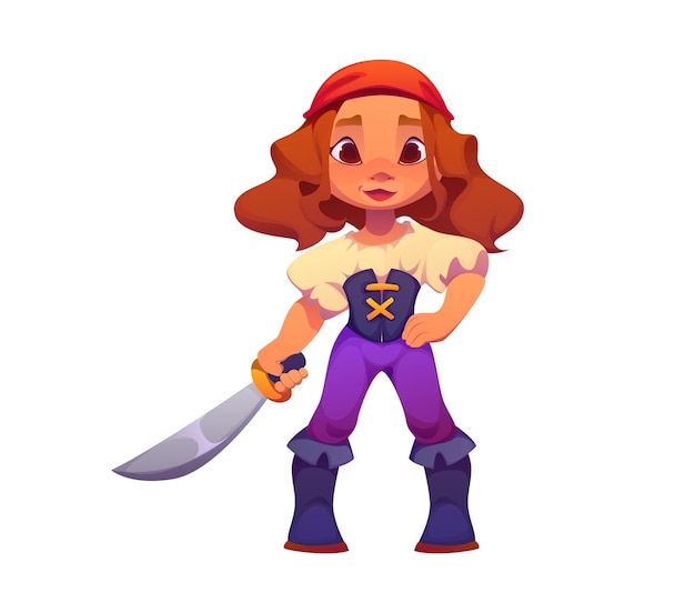 Niña de dibujos animados corsario pirata en disfraz de fiesta